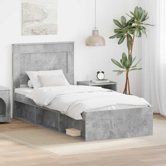 Sengestamme med hodegjerde Betong 90 x 200 cm Massiv furu