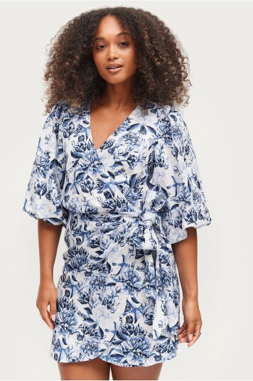 Ellos Collection Omslagskjole Bianca Linen Blå