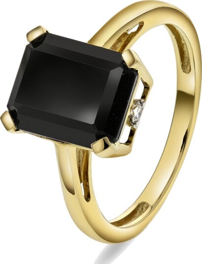 Michelle ring i 585 gult gull med diamanter 0,04 ct og sort onyx, størrelse 56