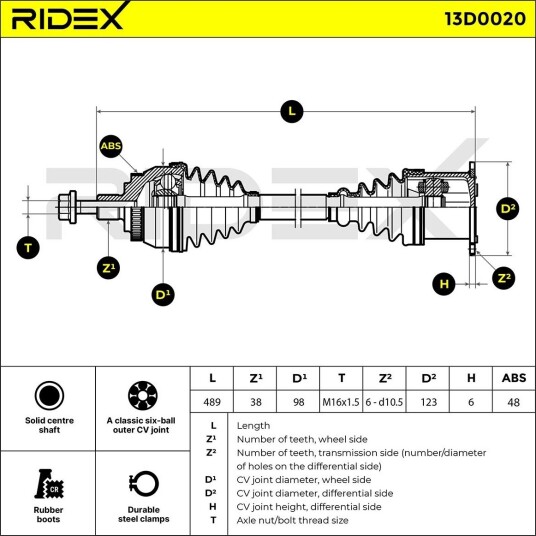 RIDEX 13D0020 Drivaksel