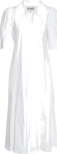 GANNI Cotton Poplin V Neck Maxi Dress White 34 GANNI Cotton Poplin V Neck Maxi Dress White 34