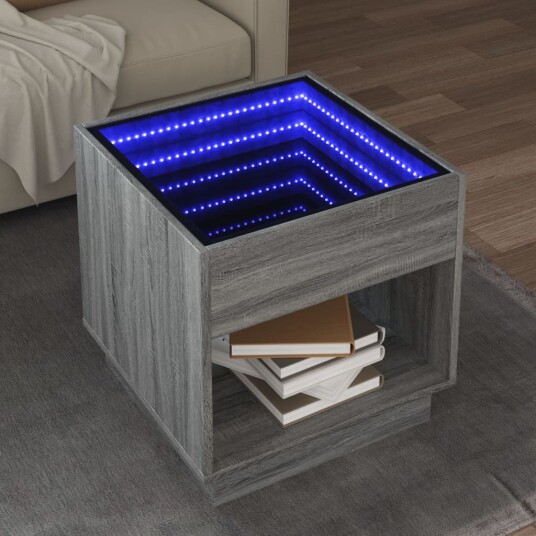 Salongbord med Infinity LED grå sonoma 50x50x50 cm 847656