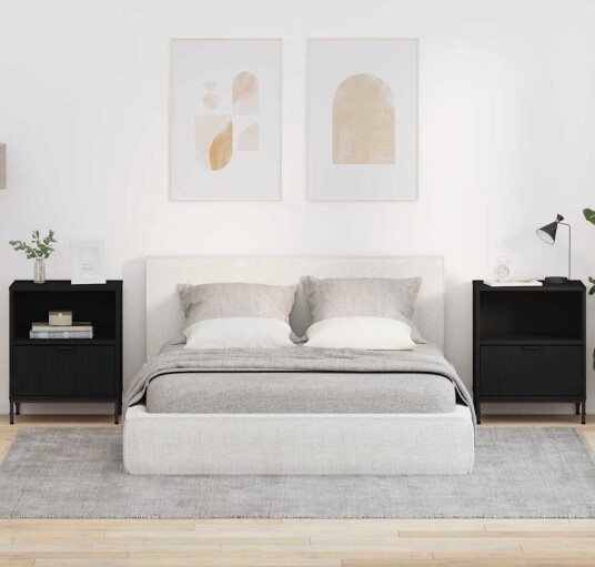  Nattbord med skuff 2 pcs Svart 49 x 36 x 61 cm Konstruert tre