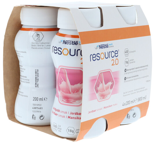 Resource 2,0 næringsdrikk, Jordbær, 4x200 ml
