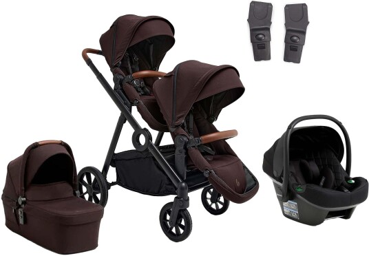 Beemoo Pro Multi 2 Søskenvogn inkl. Route i-Size Babybilstol Espresso Brown/Black Stone
