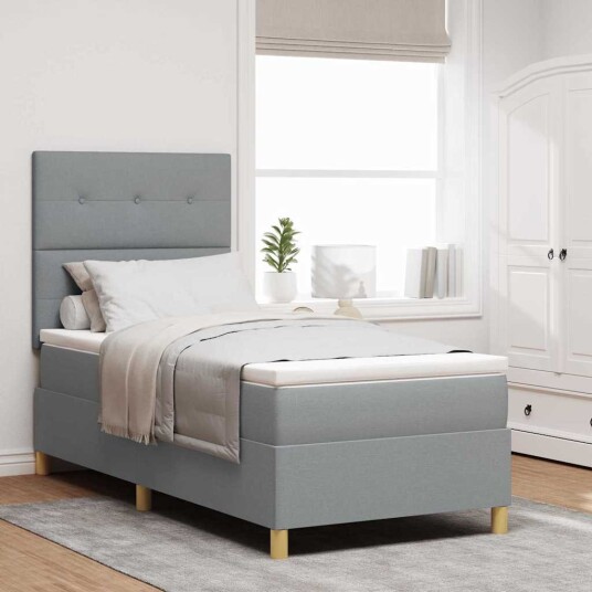 Box Spring Seng med Madrass & LED Lys Lysegrå 100x200 cm Stoff