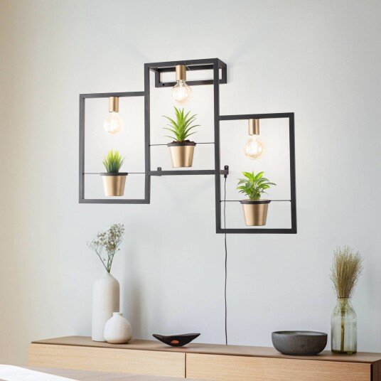 Luminex Flores vegglampe 3 lyskilder svart/gull med støpsel Luminex Flores vegglampe 3 lyskilder svart/gull med støpsel