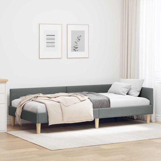 Hjørnesengramme Mørke grå 90 x 200 cm Stoff og Konstruert tre Hjørnesengramme Mørke grå 90 x 200 cm Stoff og Konstruert tre