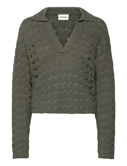 Monki Loose Open-Knit Sweater - Green - XS