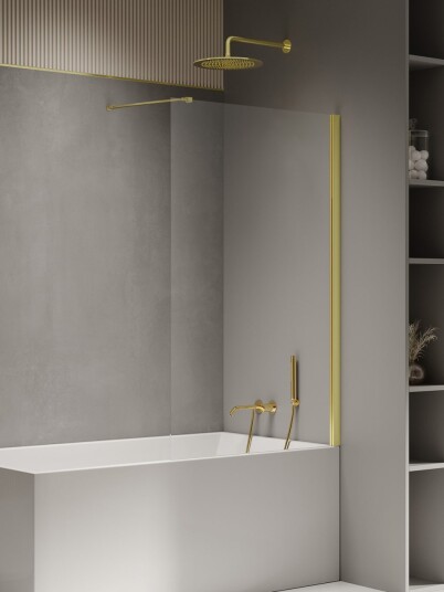 NEW SOLEO Fast Badekarvegg med vinkelrett beslag i Lys GulLight Gold Shine 80x140