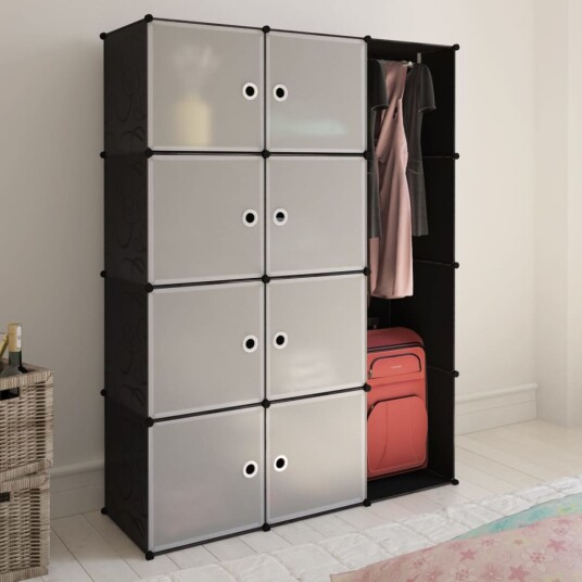 Modulskap med 9 rom 109x36,5x143 cm svart og hvit