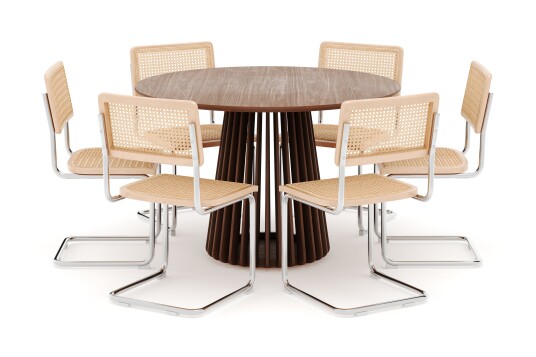 Scandinavian Choice Peyra Spisebord 120 cm Rundt med 6 stk Build Matstkolar Valnøtt