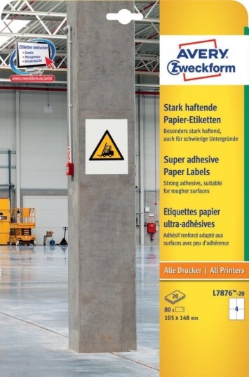 Avery L7876 20 Hvit Avrundet Rektangel Permanent Papir 4 Stykker 20 Ark