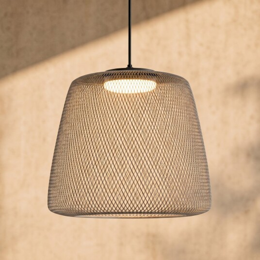 Korvyn utendørs LED pendellampe steingrå Ø 50 cm trinnvis dimbar – Lucande Design Metall Med en lyskilde
