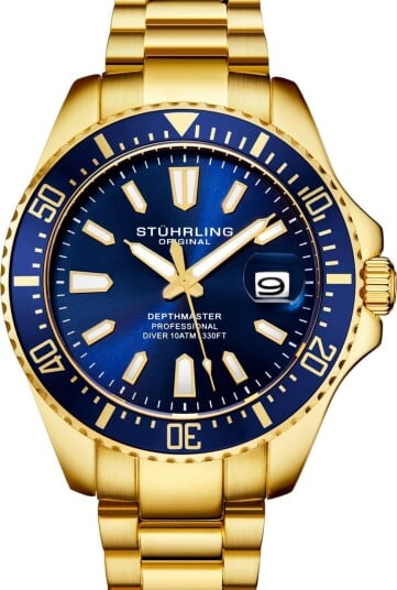 Stührling Original Herreklokke 3950A.8 Aquadiver Blå/Gulltonet