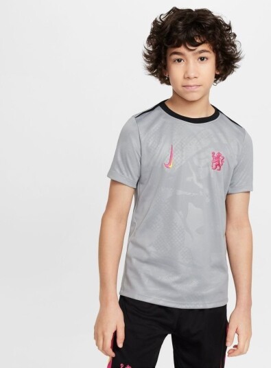 Chelsea Trenings T Skjorte Dri FIT Academy Pro Pre Match 3.   Grå/Svart/Rosa Barn   Nike størrelse L: 147 158 cm