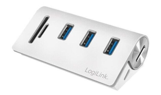 LogiLink USB 3.0 hub 3-port with card reader for SD/microSD aluminum casing USB-hub - 3 porter - Hvit LogiLink USB 3.0 hub 3-port with card reader for SD/microSD aluminum casing USB-hub - 3 porter - Hvit