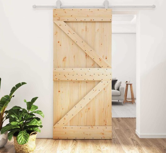 Skyvedør Naturlig og Hvit 95 x 210 cm Massiv Furu Tre Skyvedør Naturlig og Hvit 95 x 210 cm Massiv Furu Tre