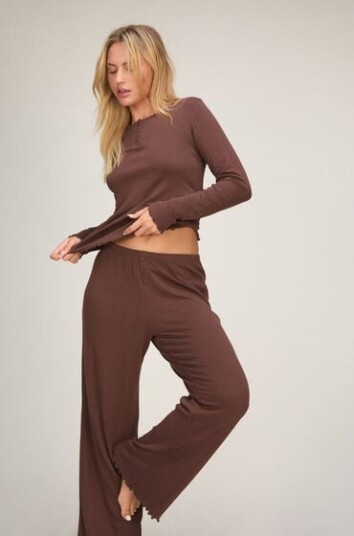 Hunkemöller Pyjamasbukse Loose Pointelle Brun