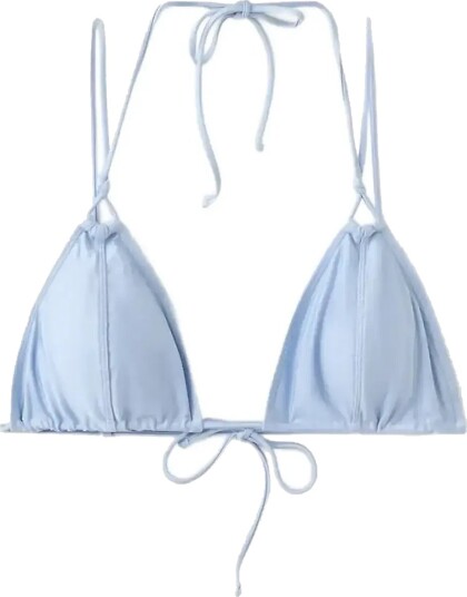 Mango Satin Effect Tie Side Bikini Top Blue M