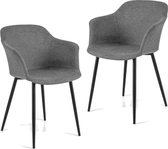 Ergonomiske spisestoler sett med 2 – grå lin metallben Ergonomiske spisestoler sett med 2 – grå lin metallben