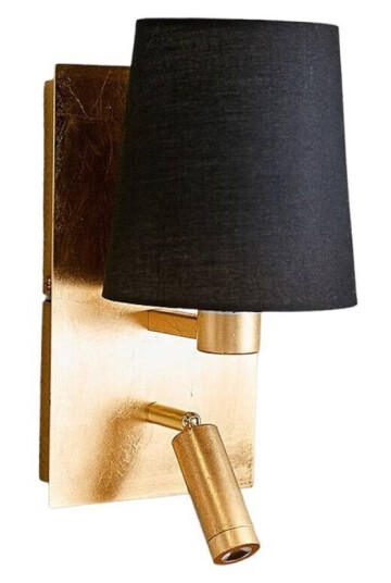 Lindby Vegglampe Aiden med LED-leselys, svart, gull Lindby Vegglampe Aiden med LED-leselys, svart, gull