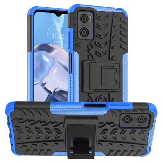 INCOVER Motorola Moto E22 Cool Cool Tyre Håndverker Deksel med Stativ - Svart / Blå