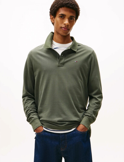 Tommy Jeans Tjm Slim Placket Polo Ls Ext - Khaki green - XS Tommy Jeans Tjm Slim Placket Polo Ls Ext - Khaki green - XS