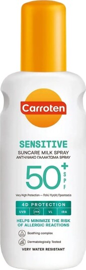 Carroten Sensitive Milk Spray SPF 50+ 200 ml - Parfymefri Solkrem for Sensitive Hud Carroten Sensitive Milk Spray SPF 50+ 200 ml - Parfymefri Solkrem for Sensitive Hud