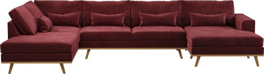 Copenhagen 5 seters Venstrevendt U formet Sofa med Divan og Sjeselong i Fløyel Lilla