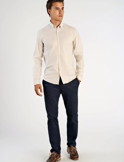 Lindbergh Yarn Dyed Oxford Superflex Shirt Cream XXL