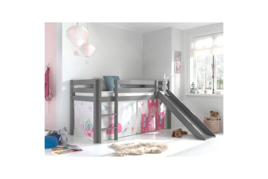 Middelseng med gardin Pino Princess Grå Grå Med sklie Uten tunnel Ingen lommer Grå Grå Med sklie Uten tunnel Ingen lommer