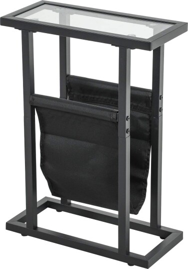 Sidebord Salongbord med stoffpose Metallramme Sofabord med glassplate Nattbord til stue soverom Svart 40 x 18 x 55,5 cm