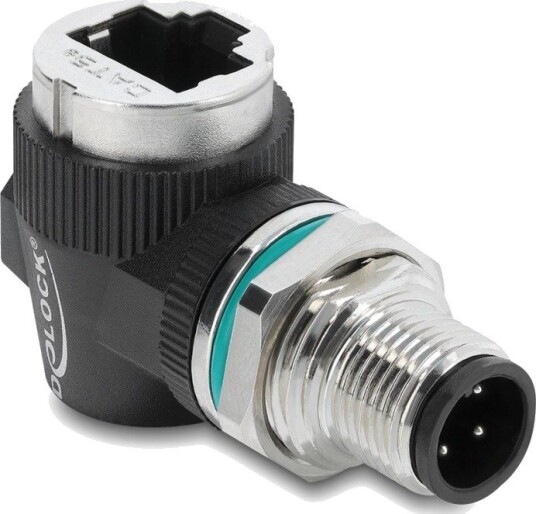 Delock M12-Adapter D-Kodet 4-Pinners Hann Til Rj45 Hunn For Innbygging 90° Vinklet 90664