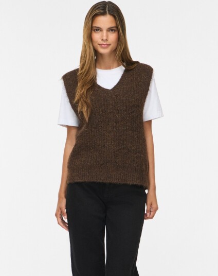 Vila Vilampe V Neck Knit Waistcoat Brown XS