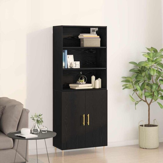Highboard Svart Eik 69,5x34x180 cm Sponplate