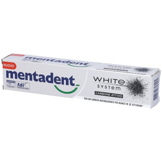 Whitening Tannkrem MENTADENT White System Charcoal 75 ml.