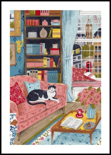 Cat on sofa in London pastel colours Plakat / 50x70