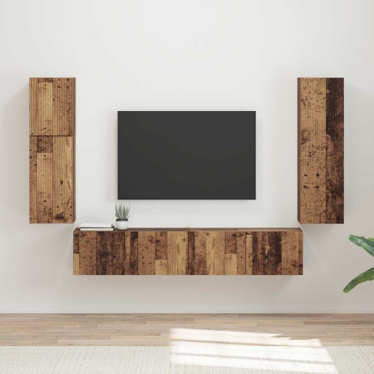 TV benksett Veggmontert 4 pcs Gammelt tre Konstruert tre TV benksett Veggmontert 4 pcs Gammelt tre Konstruert tre