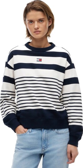 Tommy Jeans Tjw Rlx Badge Stripe Crew   Navy   S
