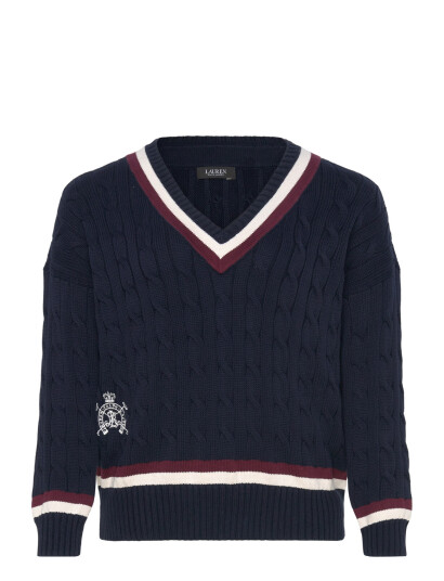 Lauren Women Cable Knit Cotton Cricket Sweater   Navy   54 56