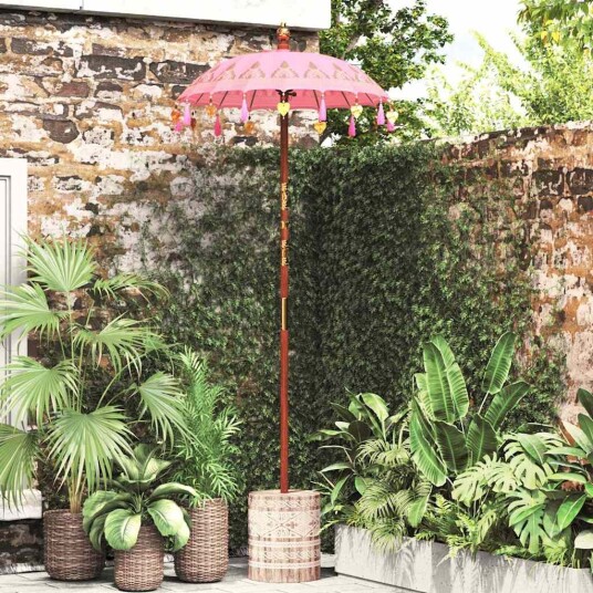 vidaXL Balinesisk parasoll med base Rosa 95 x 95 x 260 cm vidaXL Balinesisk parasoll med base Rosa 95 x 95 x 260 cm
