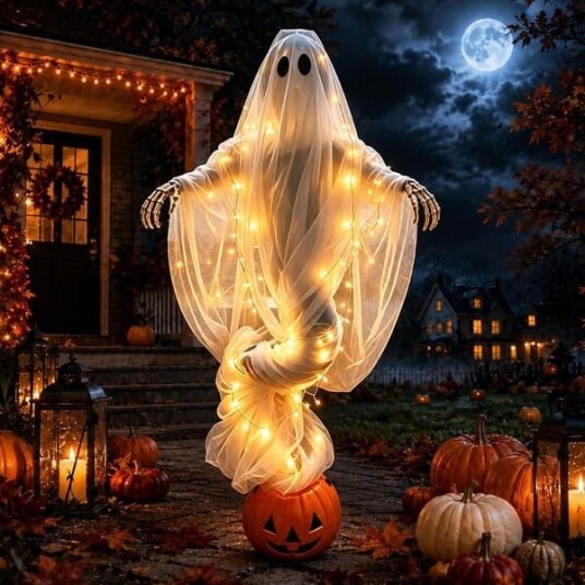 Halloween Roterende Spøkelse og Gresskar Hagelykt 130 cm