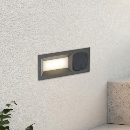 Lachlain LED innfelt vegglampe, stikkontakt, antrasitt – Lucande - Balkong - Moderne - Metall - Kantet