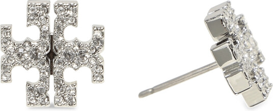 Tory Burch Icon Pavé Stud Earrings - Silver - ONE SIZE Tory Burch Icon Pavé Stud Earrings - Silver - ONE SIZE