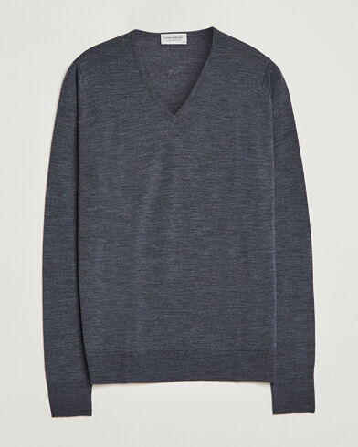 John Smedley Bobby Extra Fine Merino V-Neck Pullover Charcoal