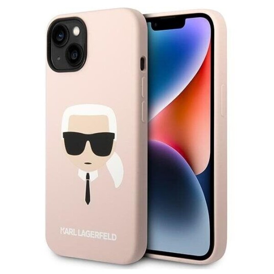 Karl Lagerfeld iPhone 14 Plus Deksel Liquid Silicone Rosa med Karls Hode