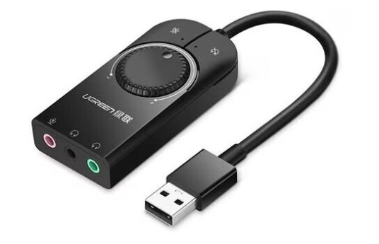 Eksternt lydkort med volumkontroll USB og 3,5 mm