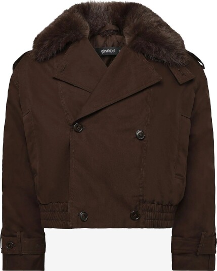 Gina Tricot Short Faux Fur Collar Jacket DARK BROWN (7180) XS Gina Tricot Short Faux Fur Collar Jacket DARK BROWN (7180) XS