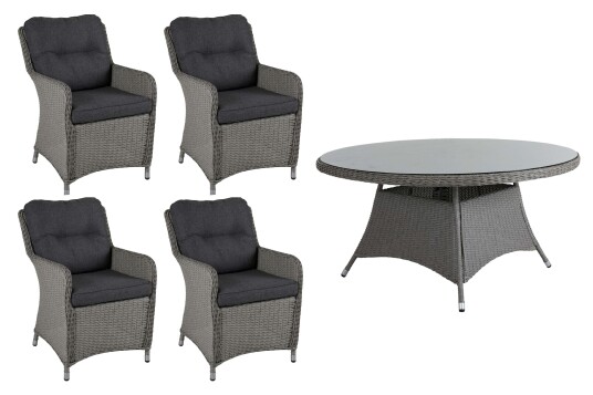 Brafab Hornbrook spisegruppe 4 matstoler & spisebord 150 cm Grå med grå pute
